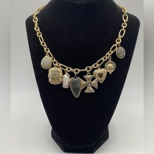 NWT nOir Jewelry Gold Tone Charm Necklace with Eclectic Pendants Heart